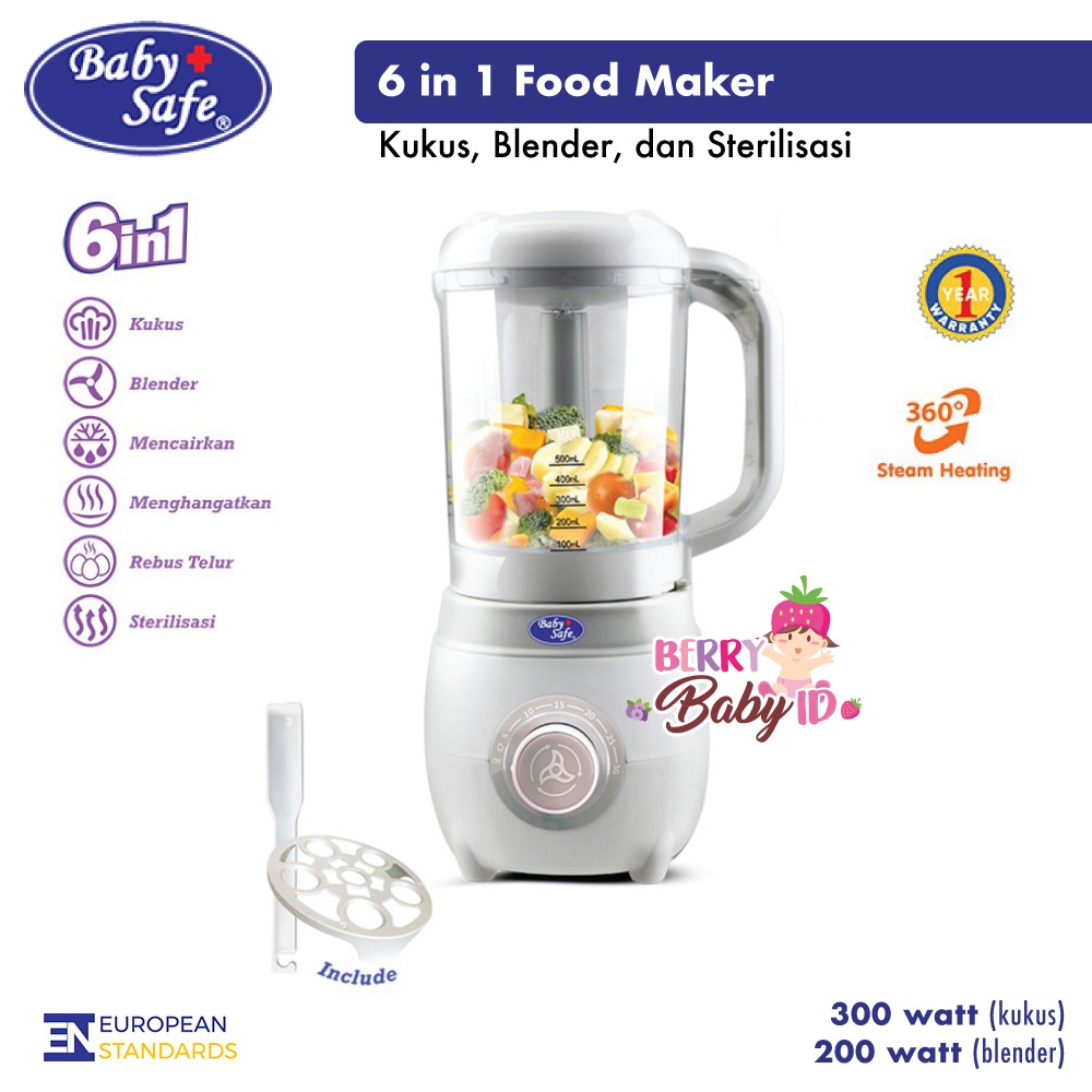 Baby Safe 6in1 Baby Food Maker Mesin Pengolah Makanan Bayi 6 in 1 Kukus Blender Sterilizer Botol Berry Mart