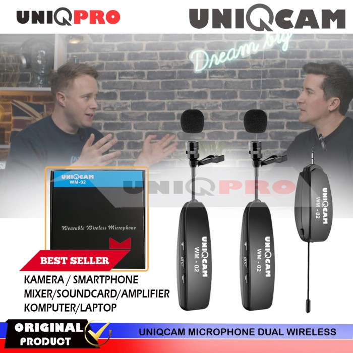 {adenastore} Microphone Mic Clip On Wireless Dual Smartphone Camera Uniqcam WM-02 - DUAL MIC Diskon
