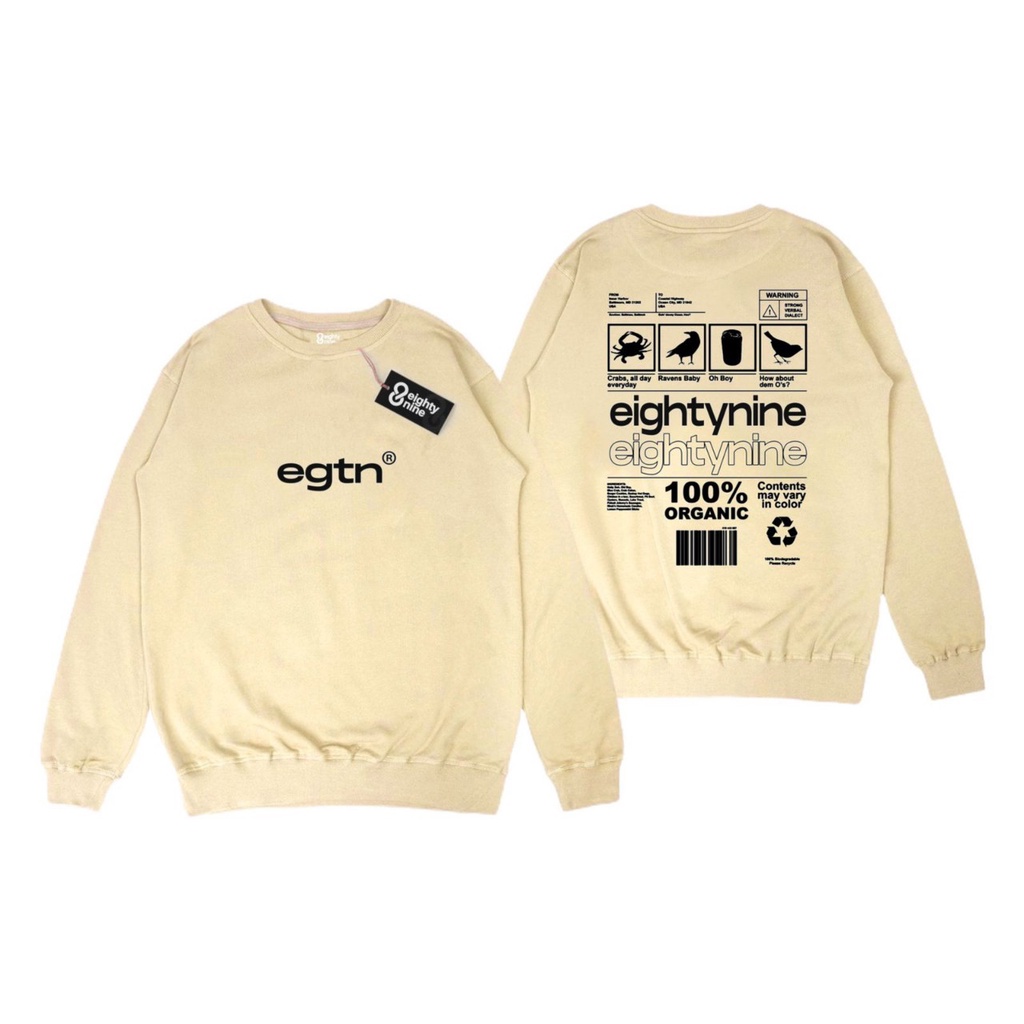 SWEATER CREWNECK CREAM MOTIF | CREWNECK EIGHTY NINE CREAM PRIA WANITA | SWEATER KREM EGTN MOTIF SIMPLE TERBARU