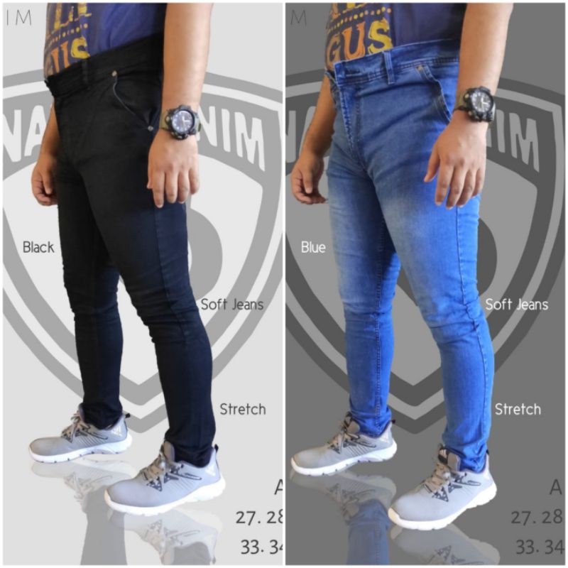 Celana jeans pria celana panjang jeans hitam skinny street melar