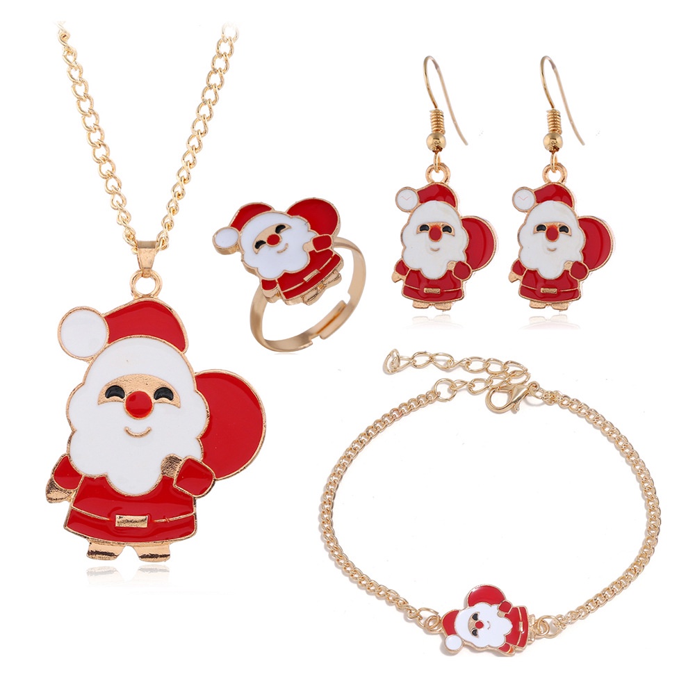 Eropa dan Amerika Natal set ornamen Santa Claus elk Bell kartun anting-anting kalung cincin gelang 4