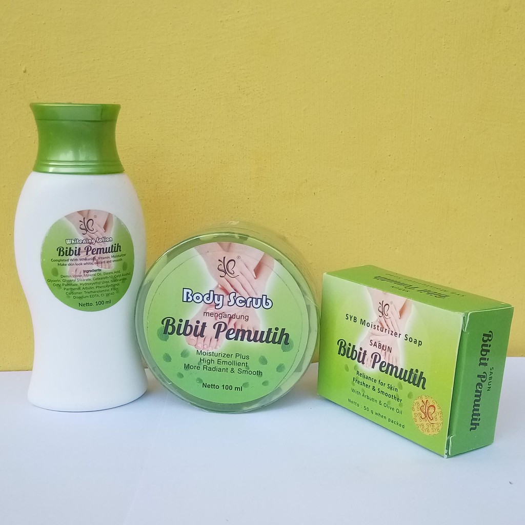 SYB Paket 3in1 Whitening Body Lotion + Sabun + Body Scrub Bibit Pemutih