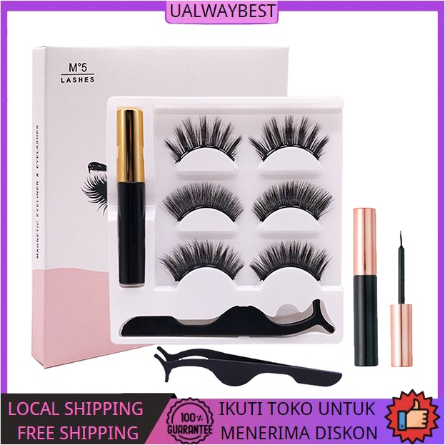 【In Stock】Bulu Mata Magnet 3 Pasang Set Bulu Mata Palsu Magnetik Magnet 3D Premium Silk Eyelash Magnetic Eyeliner Bulu Mata Palsu Magnetik Best Seller