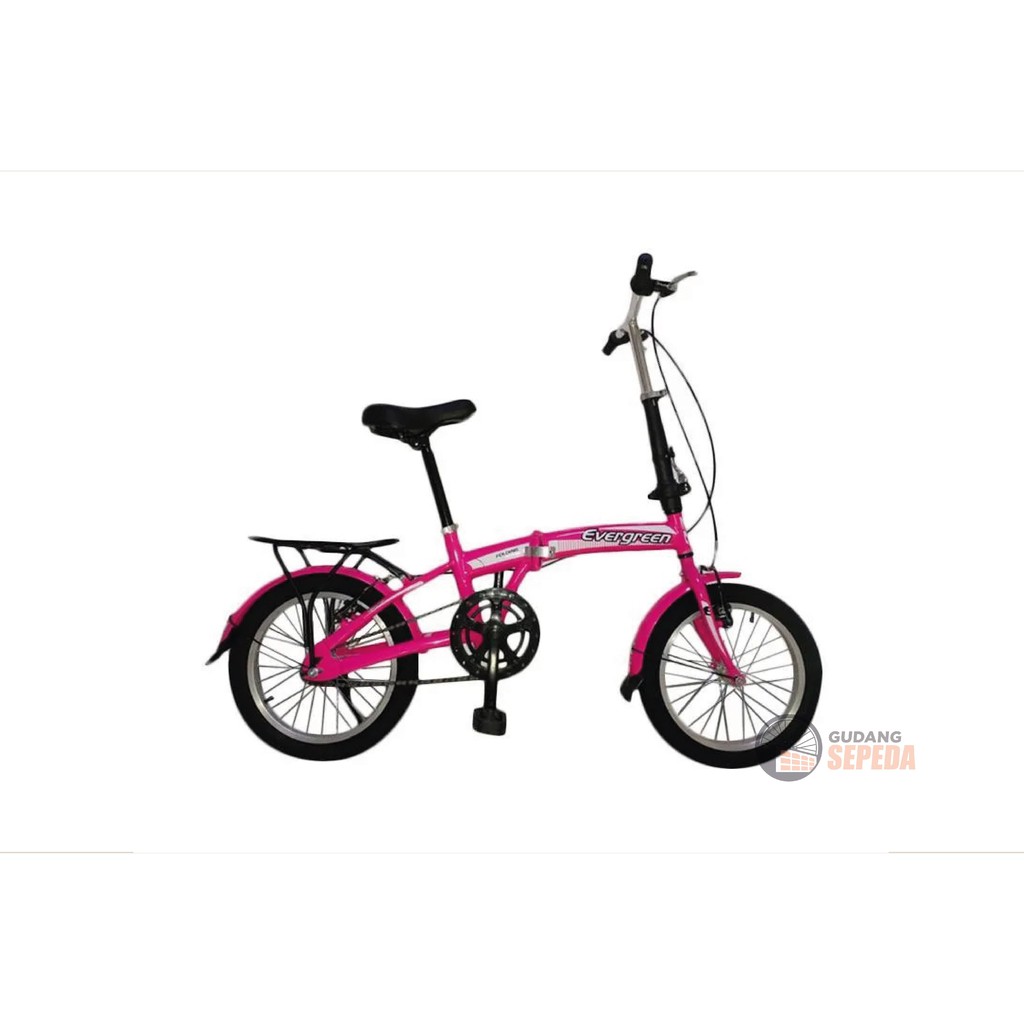 Khusus Gojek/Grab Instan Sepeda Lipat murah Evergreen 16 1 & 7 speed Termurah Original Taiwan single speed SNI-Pink (7)