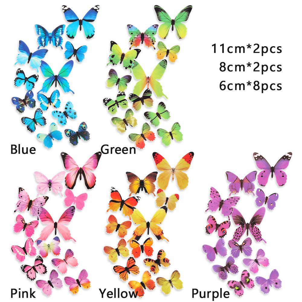 Solighter 12PCS/Set Butterly Stiker Dinding DIY Dekorasi Rumah Sayap Lipat PVC Mural