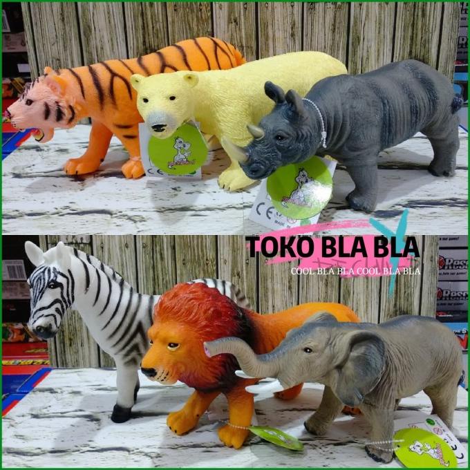 Mainan Anak Hewan Binatang Karet Besar Gajah Zebra Badak Singa Tiger