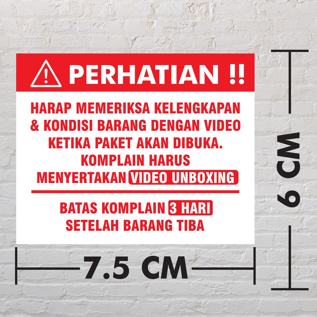 

Sticker Perhatian Video Unboxing Stiker Label Pengiriman 6 x 8 cm