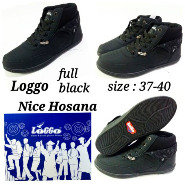 Sepatu sekolah loggo nice hosana sepatu full black murah