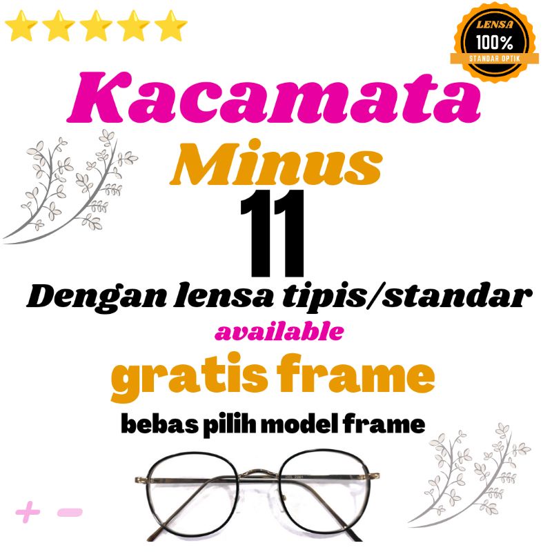 kacamata minus 10 dengan lensa tipis hi index 1.67 standar optik gratis frame bebas pilih
