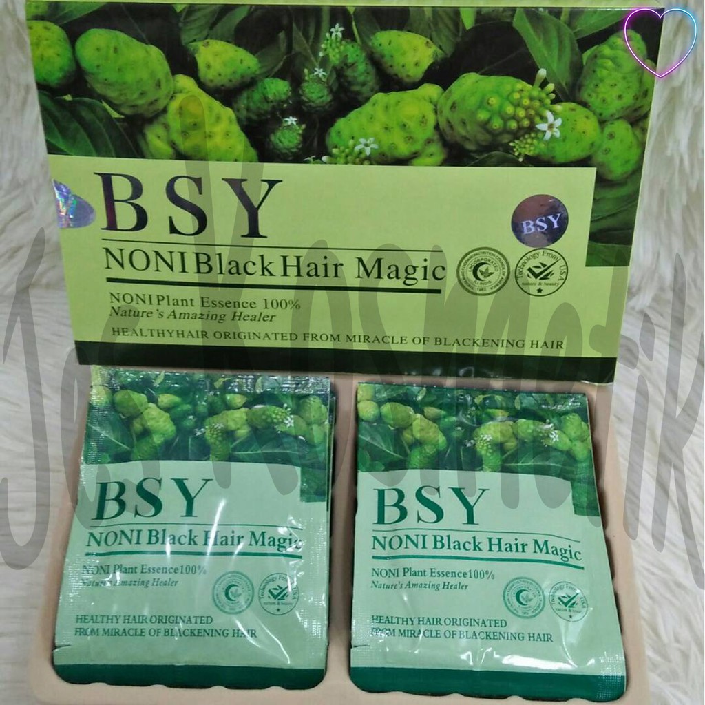 BSY NONI Black Hair Shampo Magic 1 Box Isi 20 Sachet / Penghitam Rambut Alami / Shampo Keramas