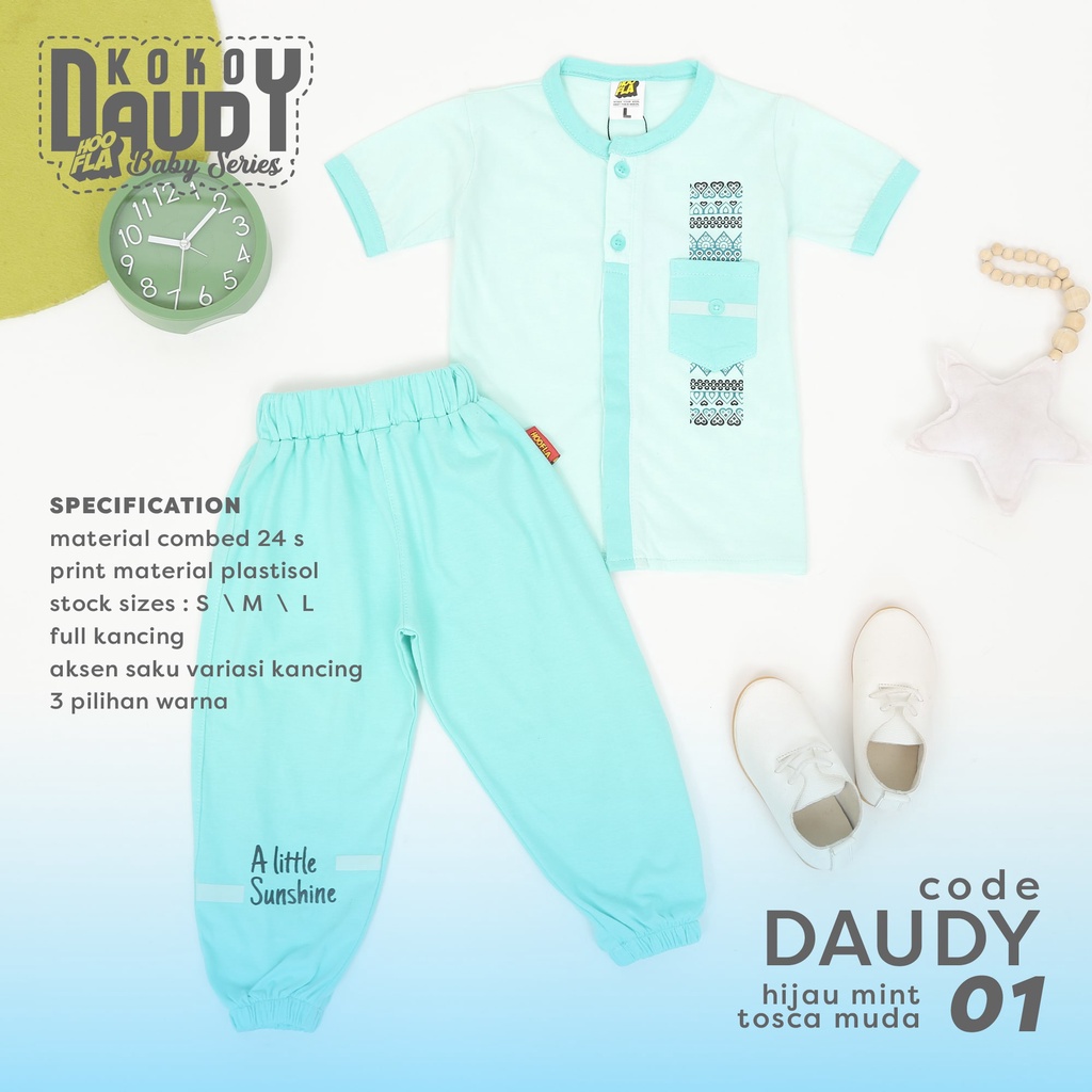 Setelan Baju Koko Bayi Usia 3 Bulan Sampai 2 Tahun Keren Lucu Bahan Lembut Premium Set Daudy baby Series HooflaKids Original Branded Pakaian Anak Laki 1 4 5 6 7 8 9 10 11 12