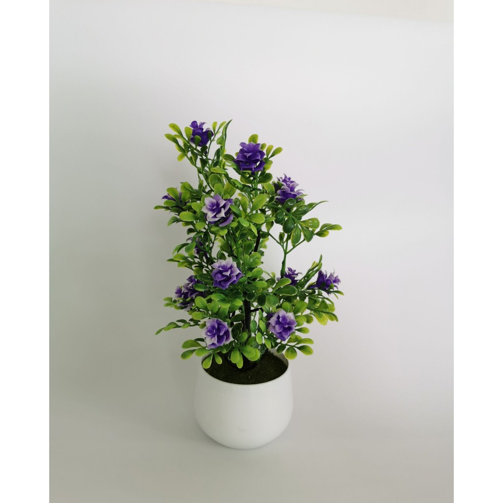 Tanaman Plastik Milan Rose Bunga Plastik Pot Ornamen-Biru