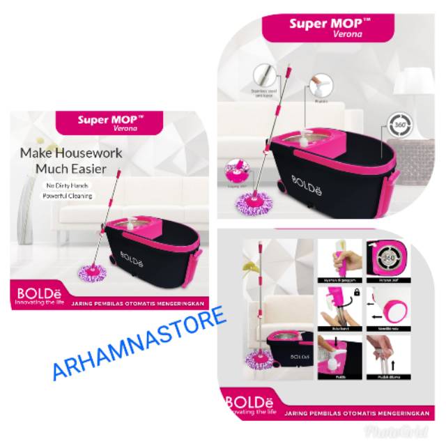 BOLDE VERONA SUPER MOP with Stainless Basket - Pink black