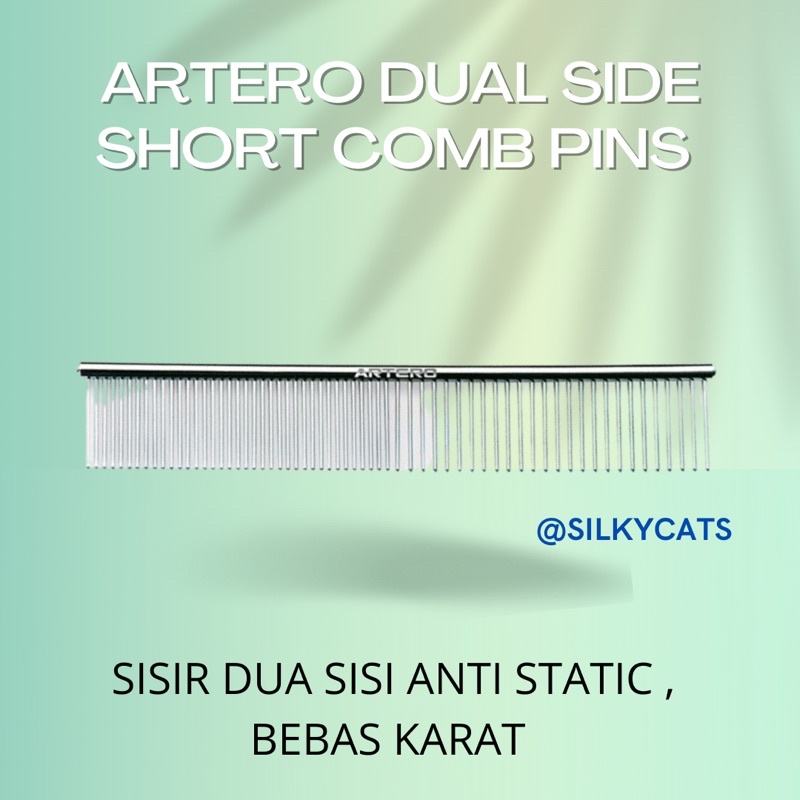 ARTERO DUAL SIDE SHORT COMB PINS , sisir kucing dua sisi anti static &amp; karat.