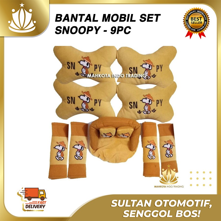 Bantal Jok Mobil SNOOPY Set 9 PC / Bantal Leher Mobil SNOOPY 9 PC PROMO MURAH