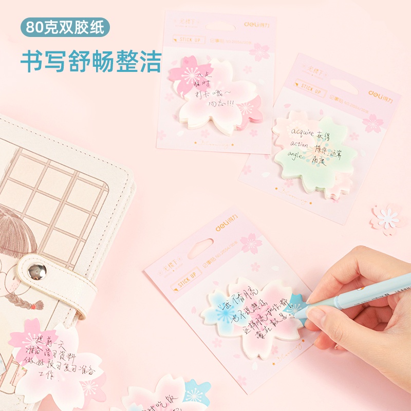 Deli Sticky Notes / Memo Pad Lucu Bunga Sakura 80 GSM 30 Lembar Anti Air 21554