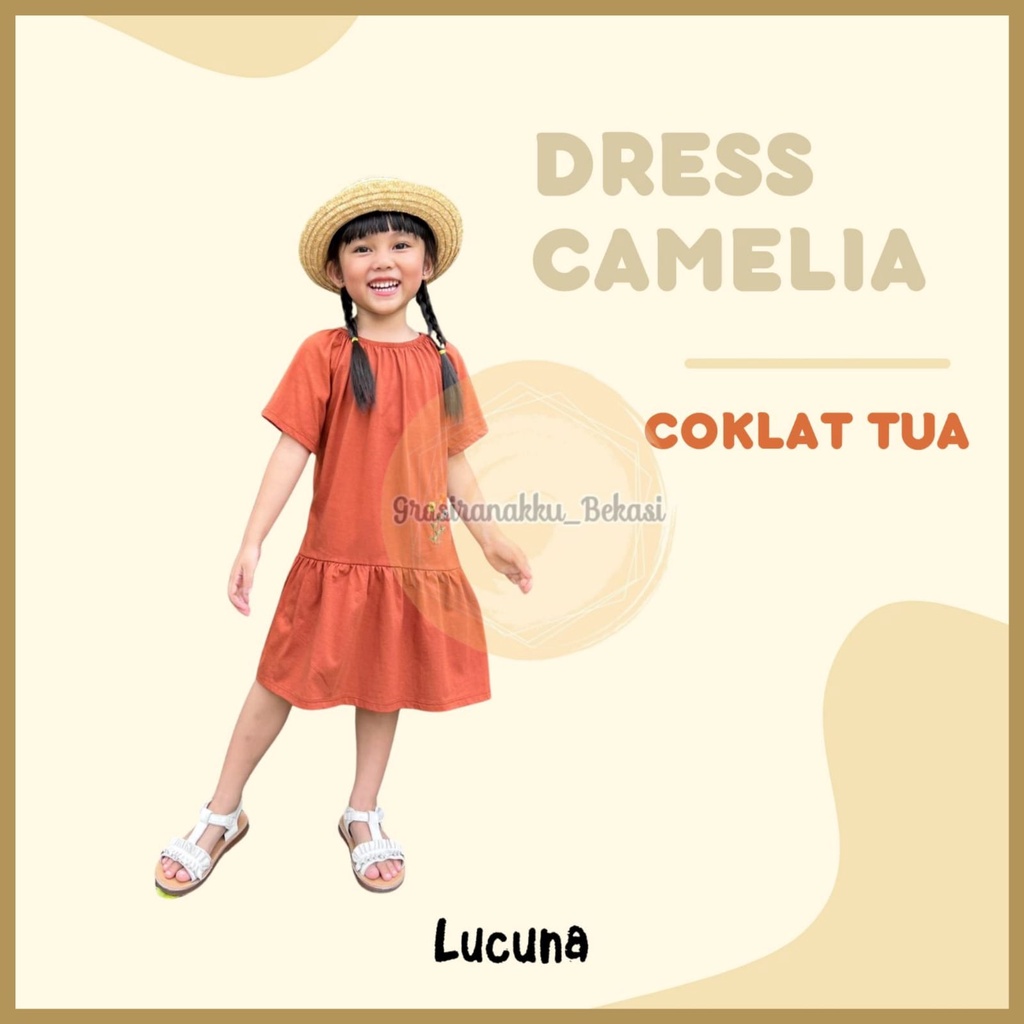 Dress Anak Camelia Lucuna Warna Coklat Tua Size 1-5 THN