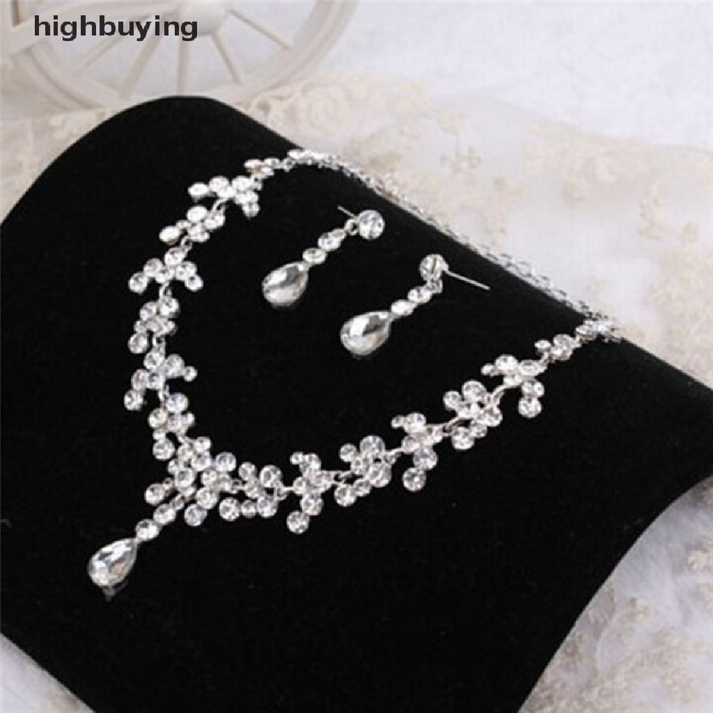 Hbid Set Kalung + Anting Tusuk Silver Wanita Hias Kristal Berlian Imitasi Untuk Pernikahan