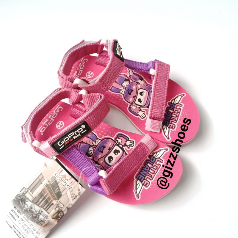 Sepatu Sandal Gunung Anak Cewek Perempuan GoPro Daisy 02 Pink Ungu Lampu Nyala Kartun Airplane