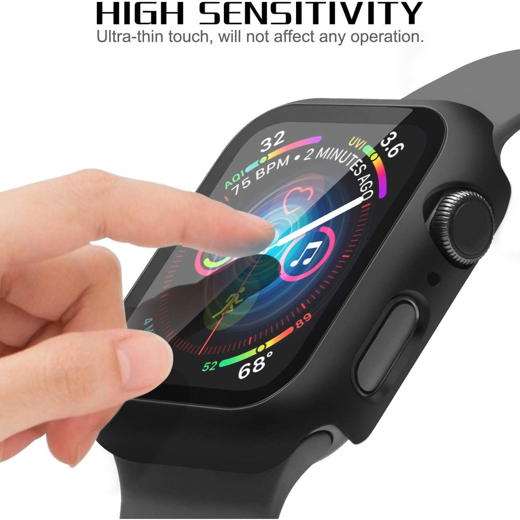 Full Coverage Hard PC Case 44mm 42mm 40mm 38mm Dengan HD Bening Tempered Glass Pelindung Layar Untuk iWatch