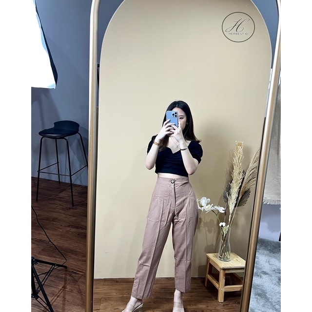 celana kulot linen Highwaist Pocket 2276 Hw Linen Saku Depan cullote Premium wanita korean style