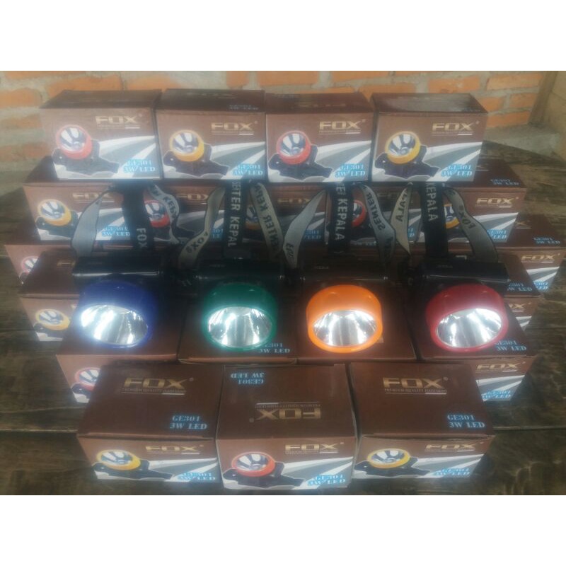 Senter Kepala (Headlamp FOX Flash Light 3W LED Battery AA)