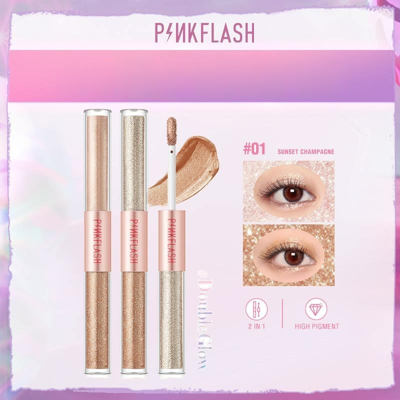 ★ BB ★  PINKFLASH DoubleGlow 2 in 1 All Glow Liquid Eyeshadow | Waterproof Eye Makeup High Pigment Lightweight 3 Colors - E18
