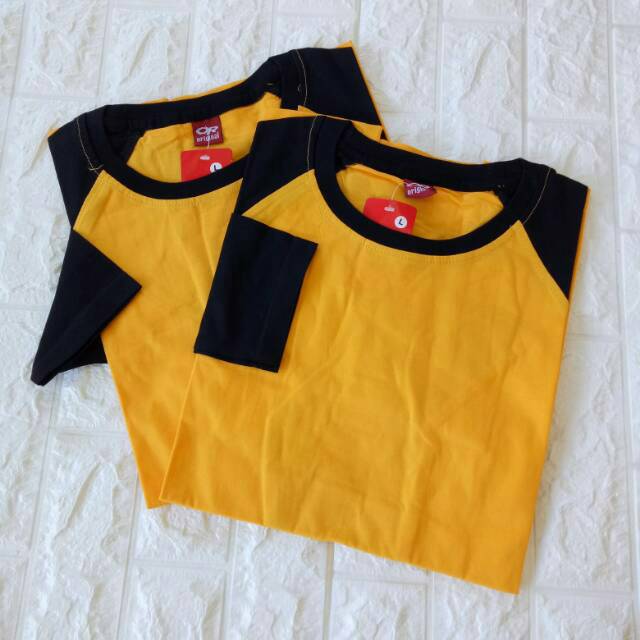 Kaos polos raglan KUNING-HITAM dewasa uk M L XL XXL