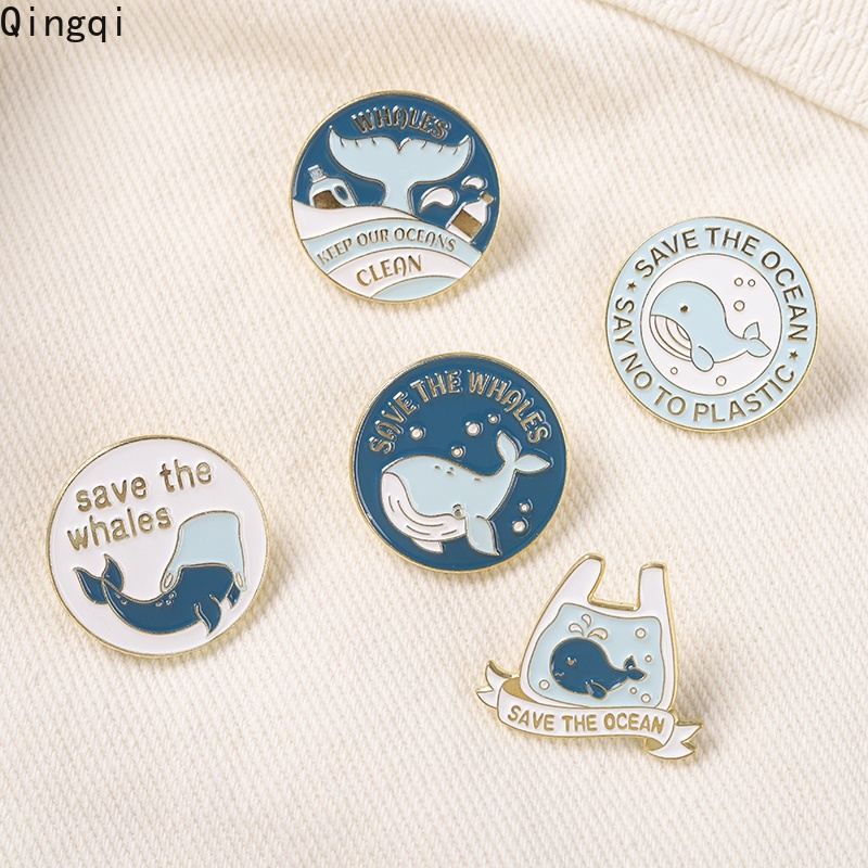 Pin Enamel Bahan Plastik Desain Save The Ocean Bros Bentuk Ikan Paus Whale Tail on The Sea Untuk Perhiasan Whale