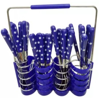 Sendok Makan Set + Rak Stainless Polkadot isi 24 pcs - Random color