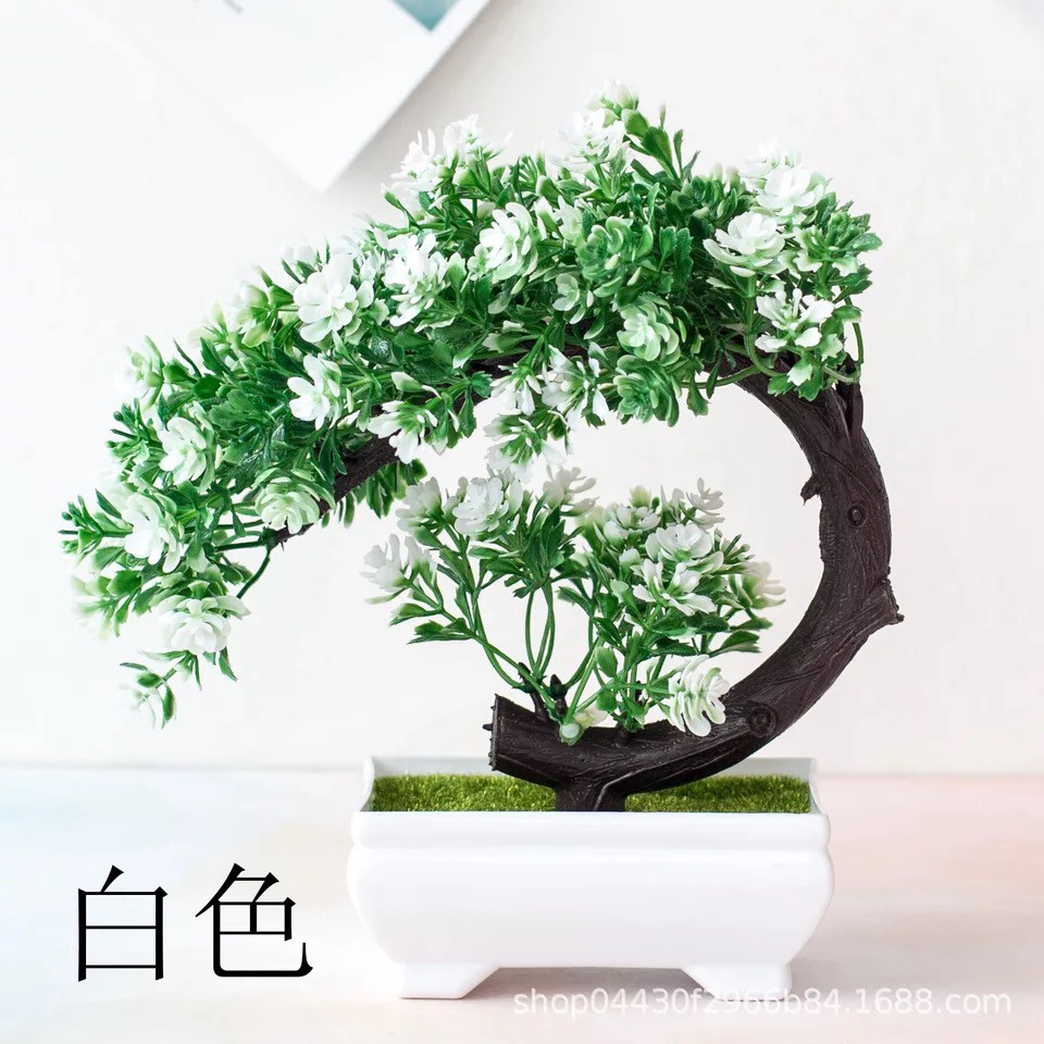 Artificial Flower Pot Bunga Plastik Pot Bunga Hiasan Pohon Buatan Dekorasi Rumah Motif Crescent-White