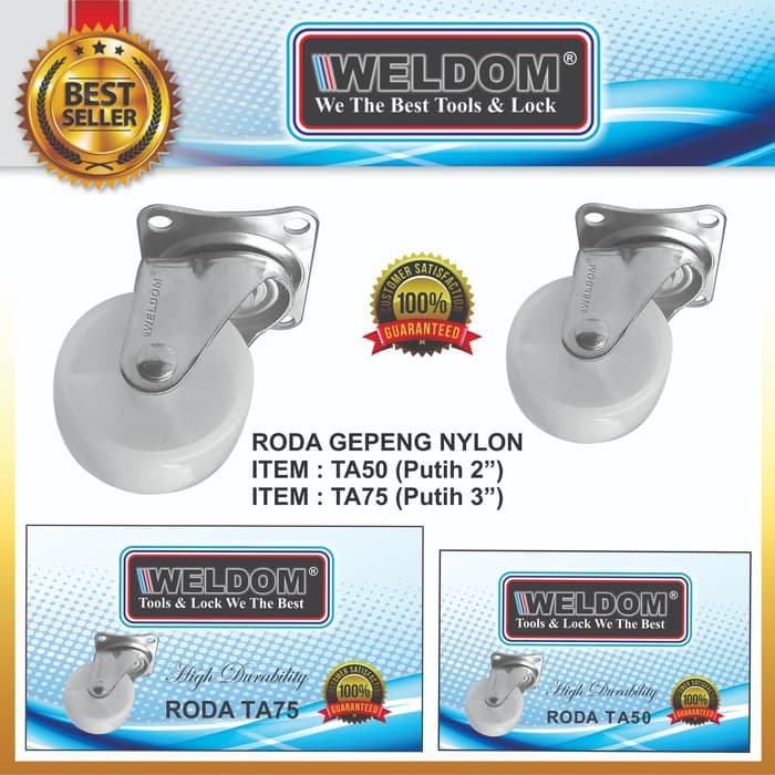 1 Set Roda Kastor Nylon Hidup Gerobak Troli Weldom 3 Inch Isi 4 Pcs