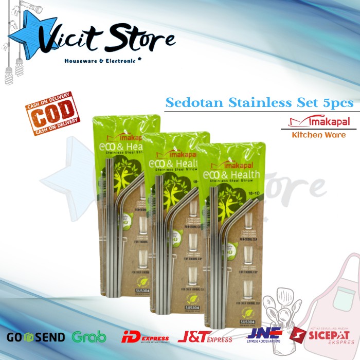 Sedotan Stainless Makapal Set 5pcs