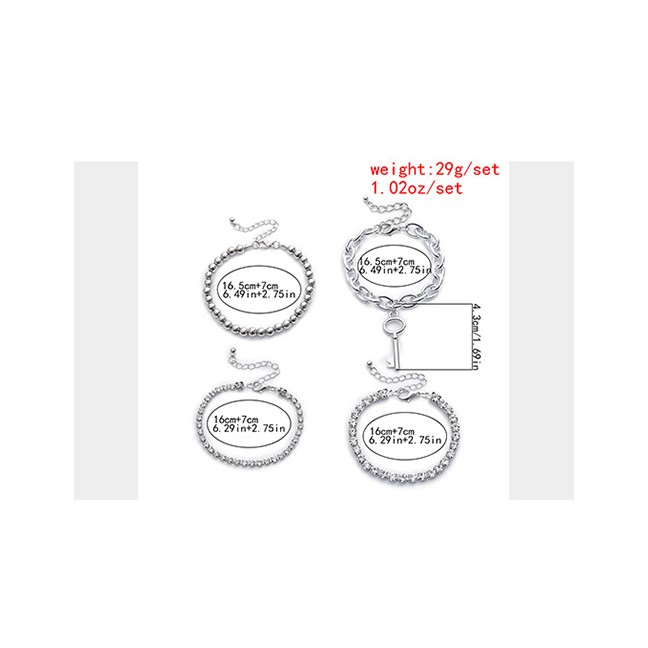 LRC Gelang Tangan Fashion Claw Chain Drill Handmade Key Round Bead Alloy Bracelet Set K43493