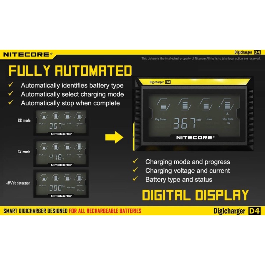 Nitecore D4 Intelligent USB Charger Baterai 4 Slot - Authentic