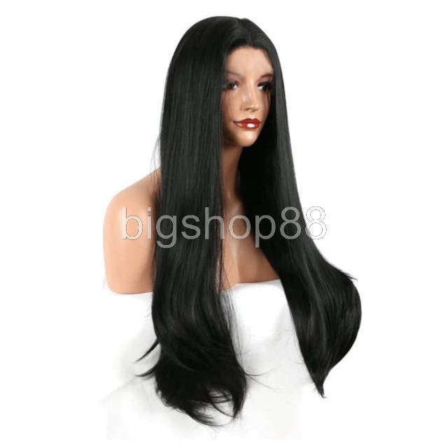 bigshop88 - Wig Hitam Panjang Lurus Lace Front Wig Long Straight Lurus Panjang Belah Tengah Hitam