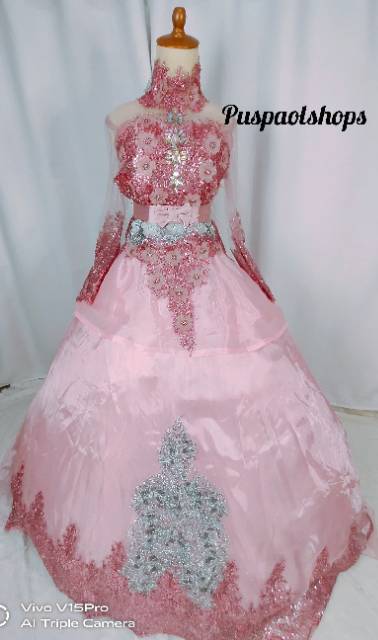 Gaun pengantin 3d pink salem/ rose gold