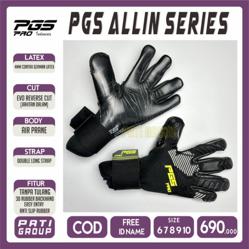 ( TERBARU ) SARUNG TANGAN KIPER ORIGINAL PGS ALL IN BLACK LIME BONUS SABLON NAMA sarung tangan kiper