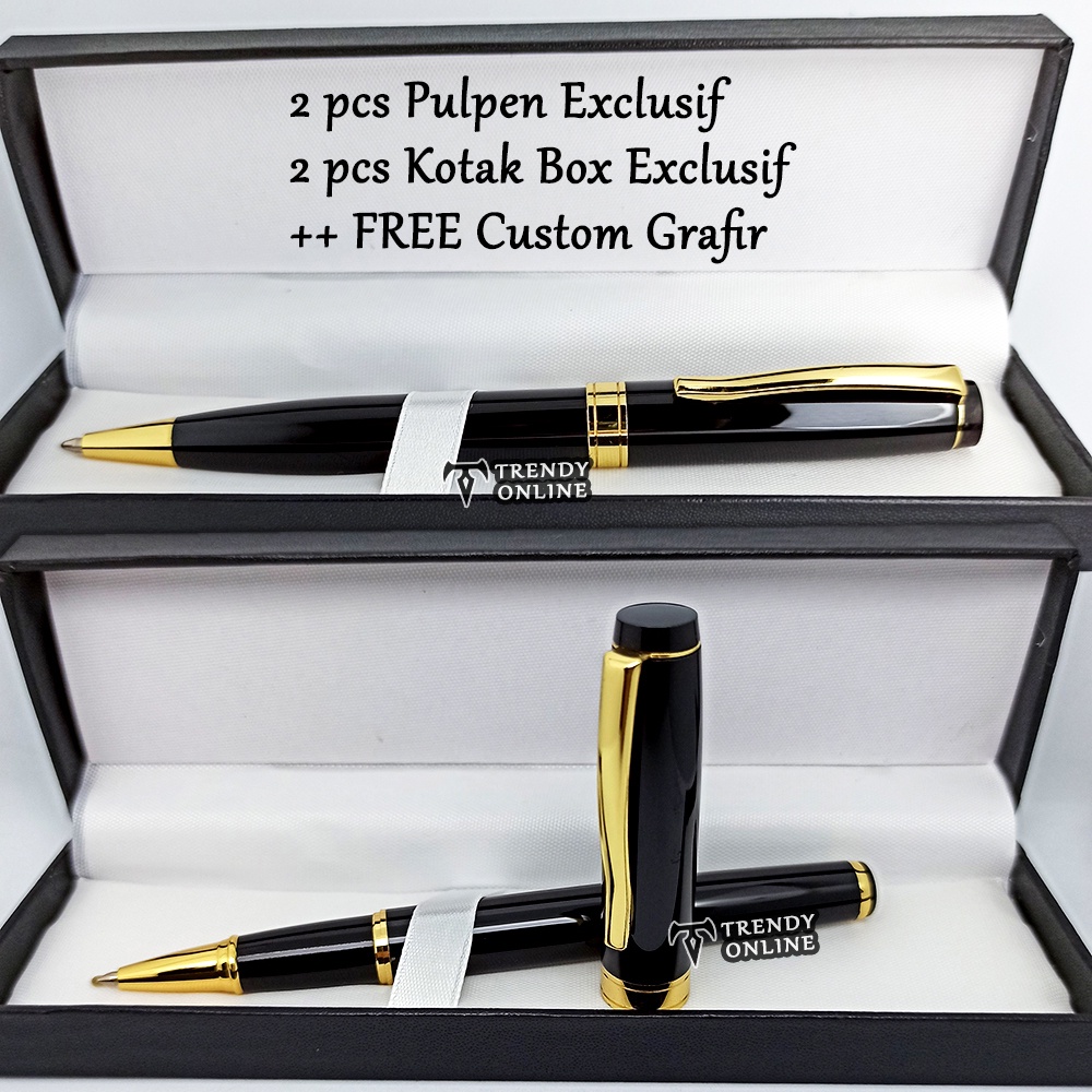 

Pulpen Sepasang Hitam Klip Emas, Pen Exclusif dengan Kotak Box dan FREE GRAFIR Cetak Nama, Pulpen Couple Exclusif, Pen Promosi / Hadiah