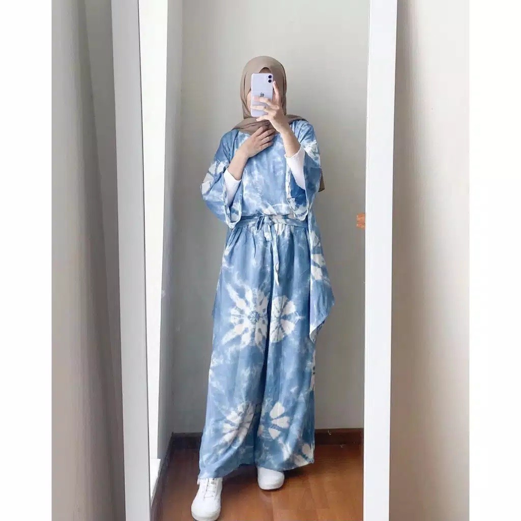 One Set Tie Dye Batik Jumputan Biru Setelan Shibori Homeset Daily Homewear Gaul Hits Kekinian