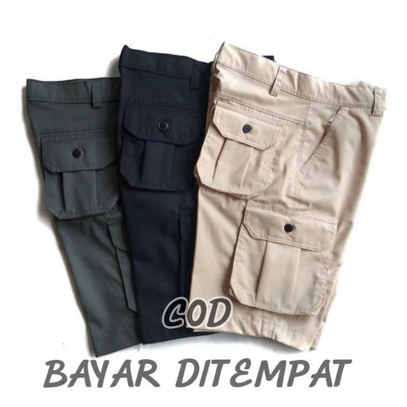 CELANA CARGO PENDEK SIZE 28-33 HITAM MOCA GREY CREAM