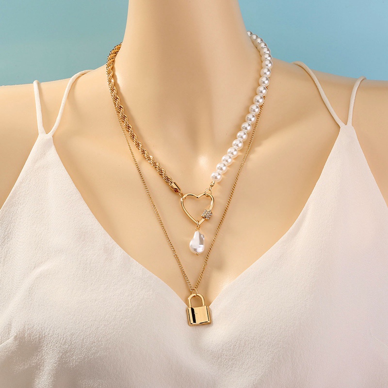 Kalung Rantai Lapis Emas Hias Mutiara Gaya Vintage Untuk Wanita