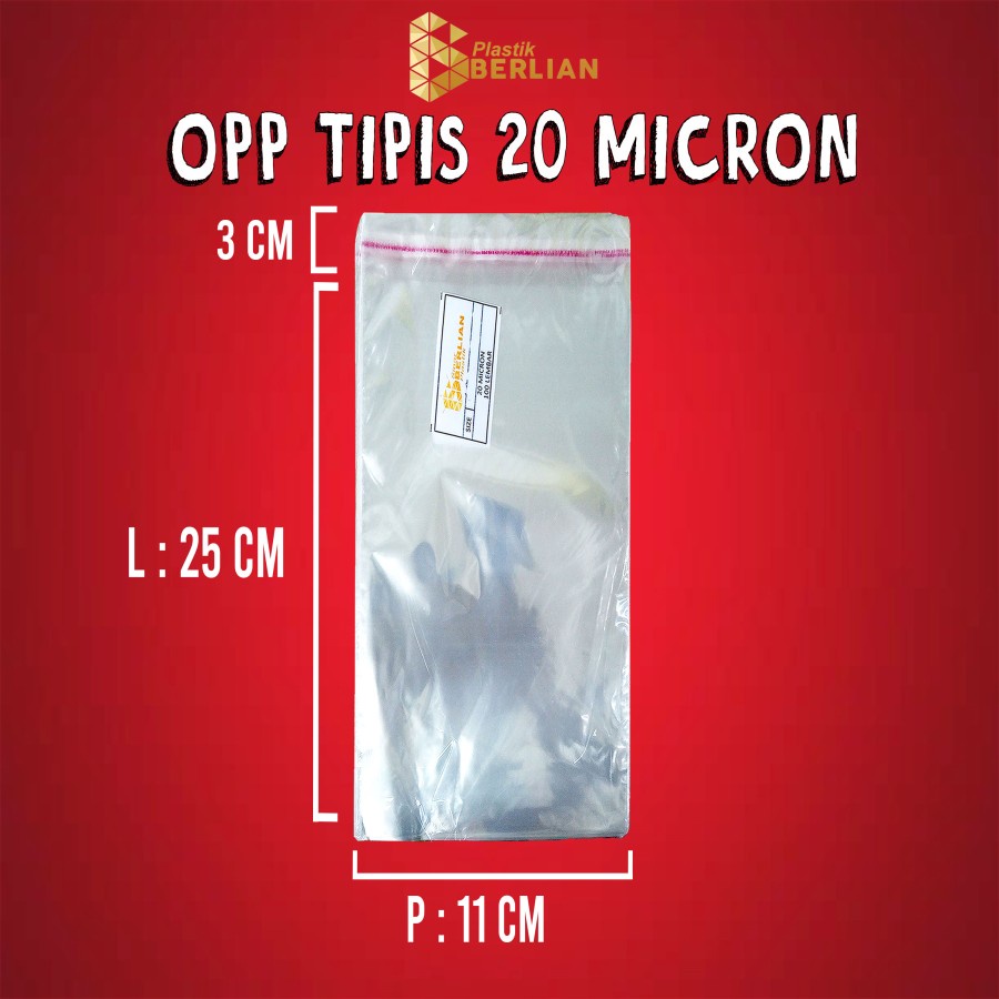 

11 x 25 cm Plastik OPP TIPIS (100 lbr) (lem/seal)