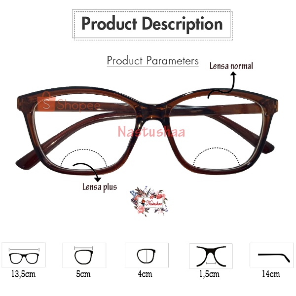 Kacamata Baca Plus (+) 2 Fungsi Baca dan Jalan Uk +1.00 s/d +3.00 Frame Coklat Kaca mata Rabun Dekat Reading Glasses NOCASE