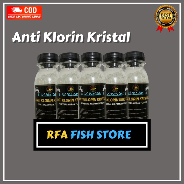 Anti Klorin kristal atau ANTI CLORIN crytal Penetral Air PDAM / Air PAM / Air Ledeng Khusu untuk akuarium, aquascape, atau kulam ikan. Mencegah Ikan keracunan zat kaporit/klorin 100gr kemesan murah