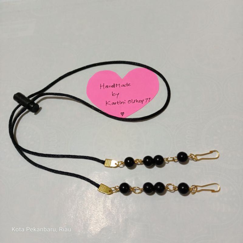 STRAP MASKER//Kalung Masker Hijab Mutiara Hitam Gold
