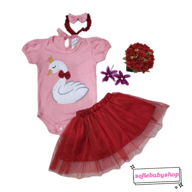 Baju bayi perempuan jumper rok tutu+ bandana