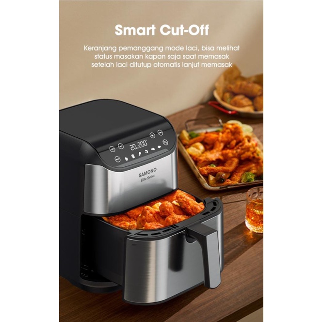 6L Air Fryer Stainless Steel Touch Screen 6 Mode Daya Rendah SW-AFBE06