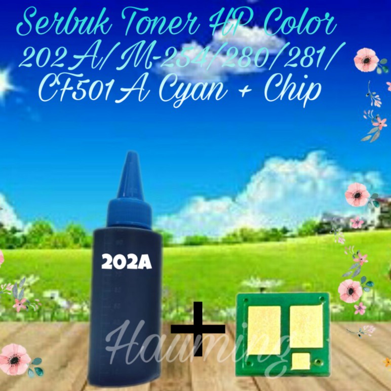 Serbuk Toner HP 202A M254 M254dw M280 M280nw M281 M281dw M281fdw M281cdw CF501A Cyan + Chip