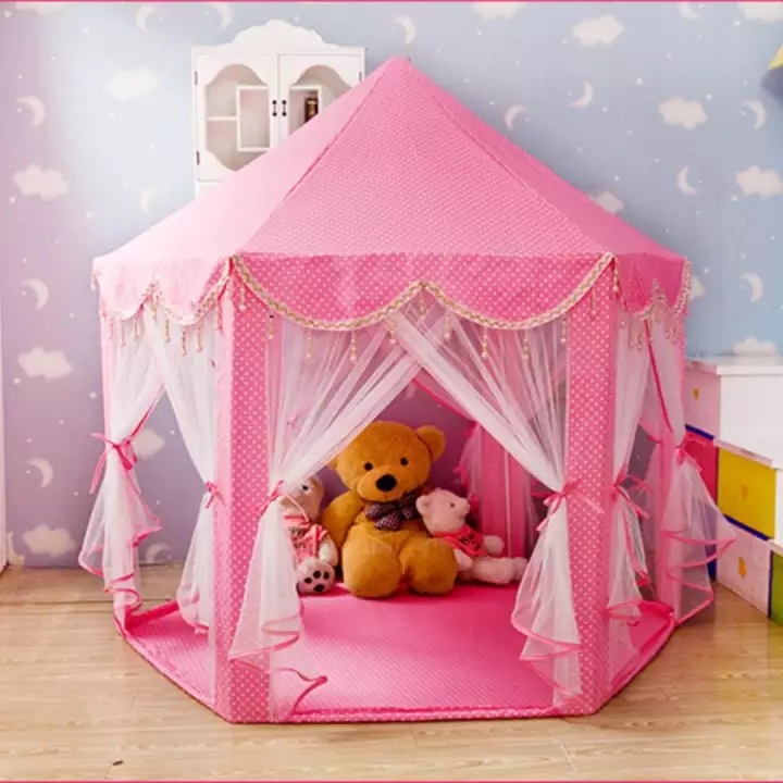 SUPERMARKET IMPORT Tenda Castle Jumbo Anak Hexagon / Tenda Princess Mainan Ukuran 140 x 140 x 135 cm